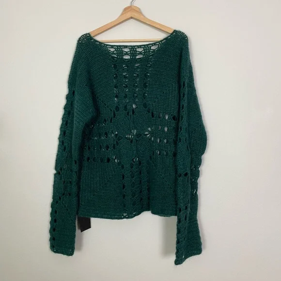 Taakk Forest Green Crochet Mohair Blend Sweater